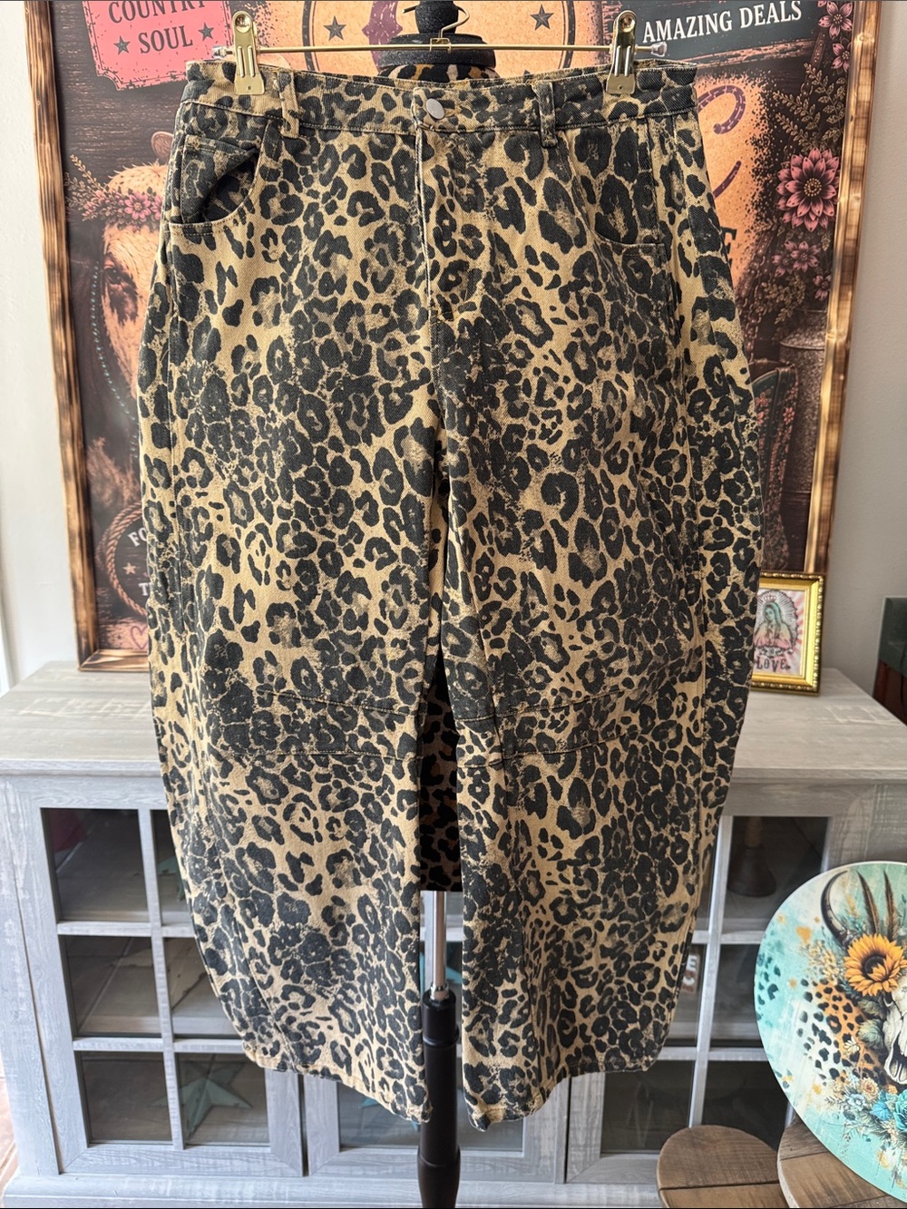 SO ME Leopard Print Barrel Women’s Jeans - Size XL